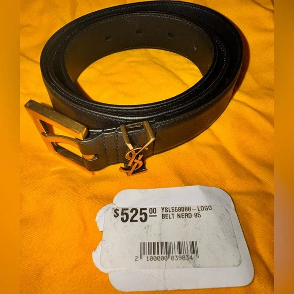 YSL - Saint Laurent Paris Women’s Logo Belt Black Size 85 Gold Hardware. EUC - Picture 1 of 16
